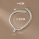 925 Silver Pearl Anklet CZ Dangle Double Layer Foot Chain