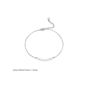 Pearl Anklet Women 6 Rice Bead Sideway Summer Beach Boho Dainty Rose Foot Chain