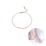 Pearl Anklet Women 6 Rice Bead Sideway Summer Beach Boho Dainty Rose Foot Chain