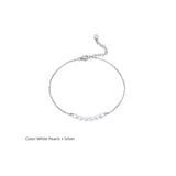 Pearl Anklet Women 6 Rice Bead Sideway Summer Beach Boho Dainty Rose Foot Chain