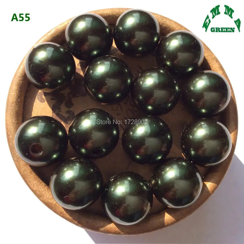 Dark Green Pearl Bead 10mm Bulk - Acrylic Chunky Loose Beads