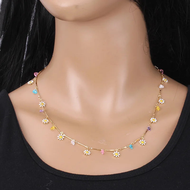 Vintage Pearl Beads Daisy Chain Necklace for Women
