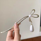 Golden Pearl Bowknot Hairpin Punk Girls Hair Bun Chopsticks