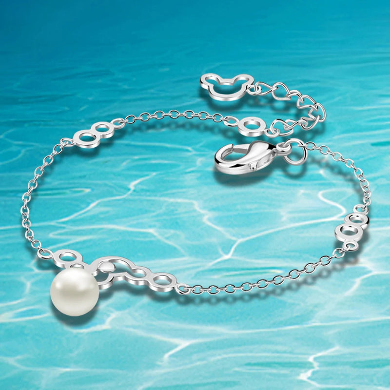 925 Sterling Silver Pearl Bracelet for Women Elegant Party Accessory