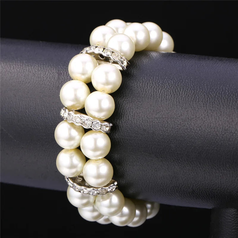 2-Layer Rhinestone Pearl Bracelet for Women Jewelry H1511