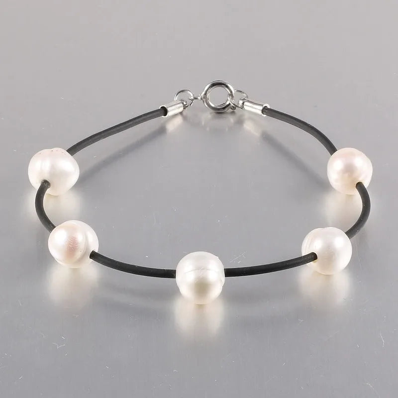 Freshwater Pearl Geometric Leather Bracelet DIY Jewelry