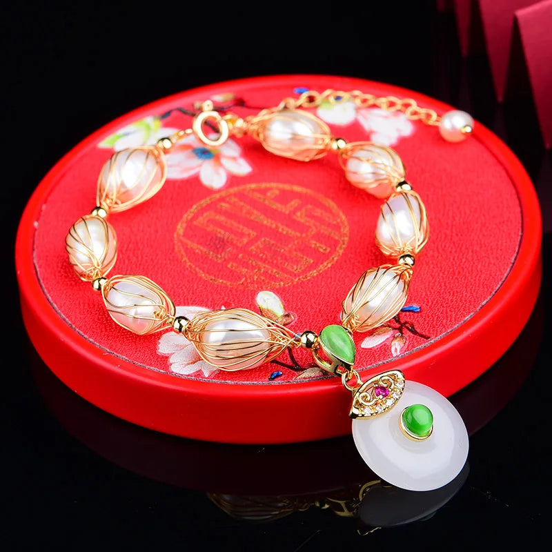 Men's Jade Donut Charm Bracelet Natural Jewelry Gift