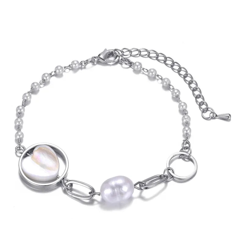 Heart Charm Pearl Bracelet for Women Handmade Valentine's Day Gift