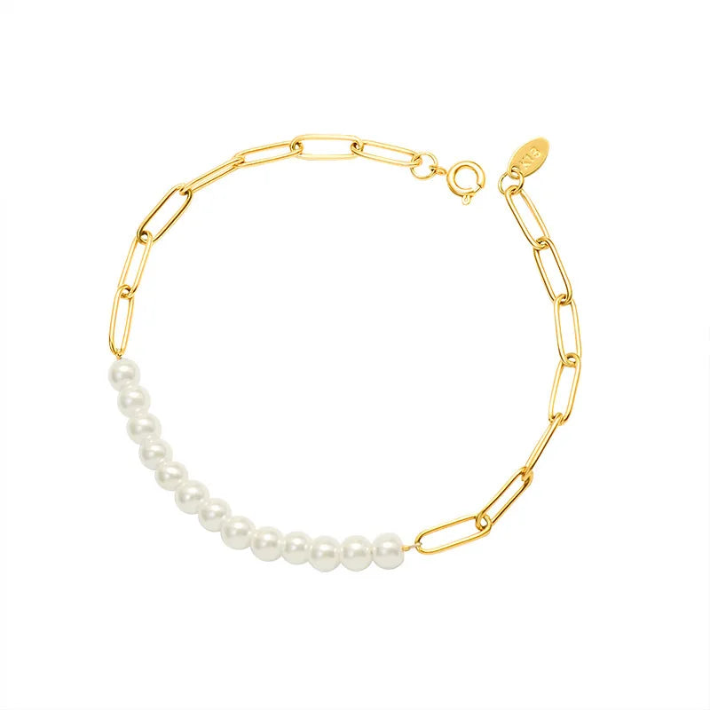 Women's Stainless Steel Pearl Chain Bracelet