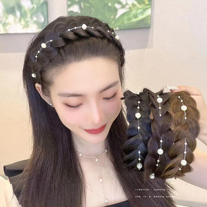Pearl Chain Fishbone Braid Headband Hair Accessory for Women