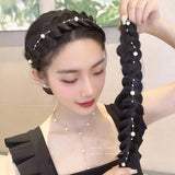Pearl Chain Fishbone Braid Headband Hair Accessory for Women