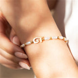 Pearl Chain Initial Bracelet Girls Bracelets Pearls Crystal Beads Letter Gift