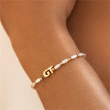 Pearl Chain Initial Bracelet Girls Bracelets Pearls Crystal Beads Letter Gift