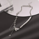 Pearl Chain Splicing Heart Necklace for Women
