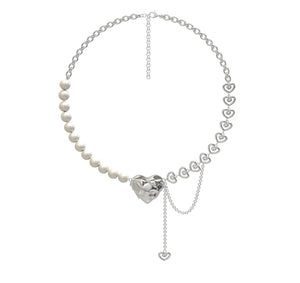 Pearl Chain Splicing Heart Necklace for Women