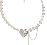 Pearl Chain Splicing Heart Necklace for Women