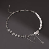 Pearl Chain Splicing Heart Necklace for Women