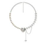 Pearl Chain Splicing Heart Necklace for Women