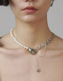 Pearl Chain Splicing Heart Necklace for Women