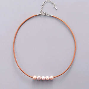 Pearl Choker Freshwater Pearls Natural Leather Choker Necklace