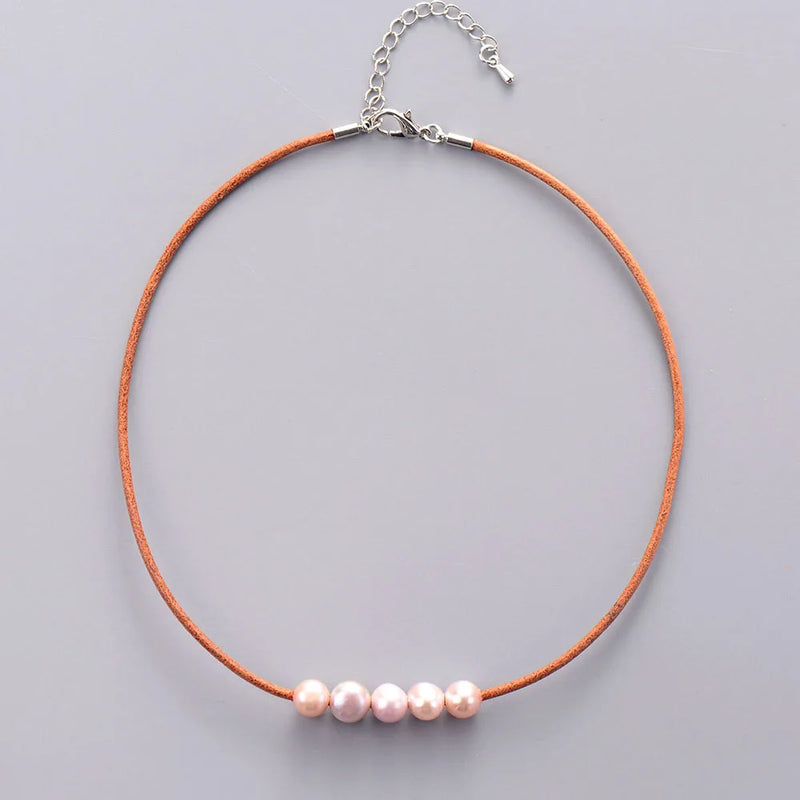 Pearl Choker Freshwater Pearls Natural Leather Choker Necklace