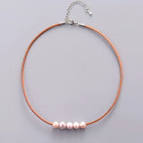 Pearl Choker Freshwater Pearls Natural Leather Choker Necklace