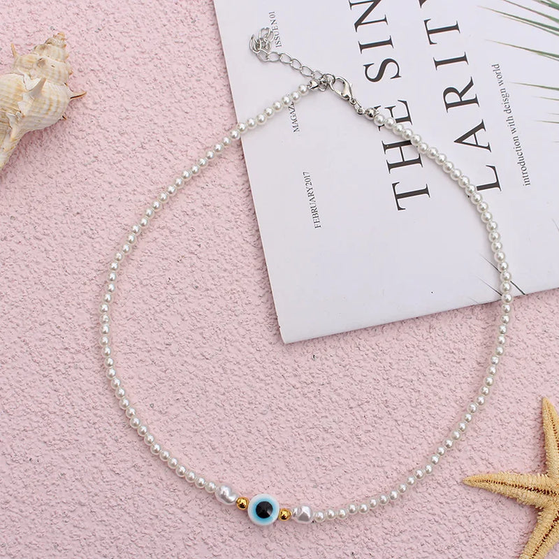 Pearl Choker Evil Eye Beads Necklace Women