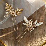 Pearl Crystal Bridal Hair Pin Enamel Leaf Hair Accessory