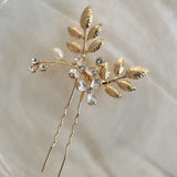 Pearl Crystal Bridal Hair Pin Enamel Leaf Hair Accessory