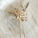 Pearl Crystal Bridal Hair Pin Enamel Leaf Hair Accessory