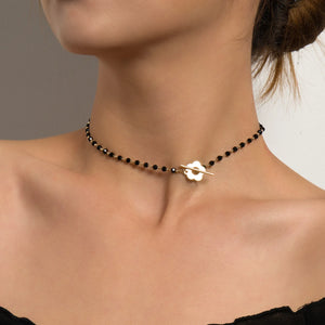 Pearl Crystal Chain Necklace Moon Ears Choker Party Jewelry