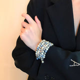 Pearl Crystal Beaded Elastic Bracelet Women's Cuff Jewelry