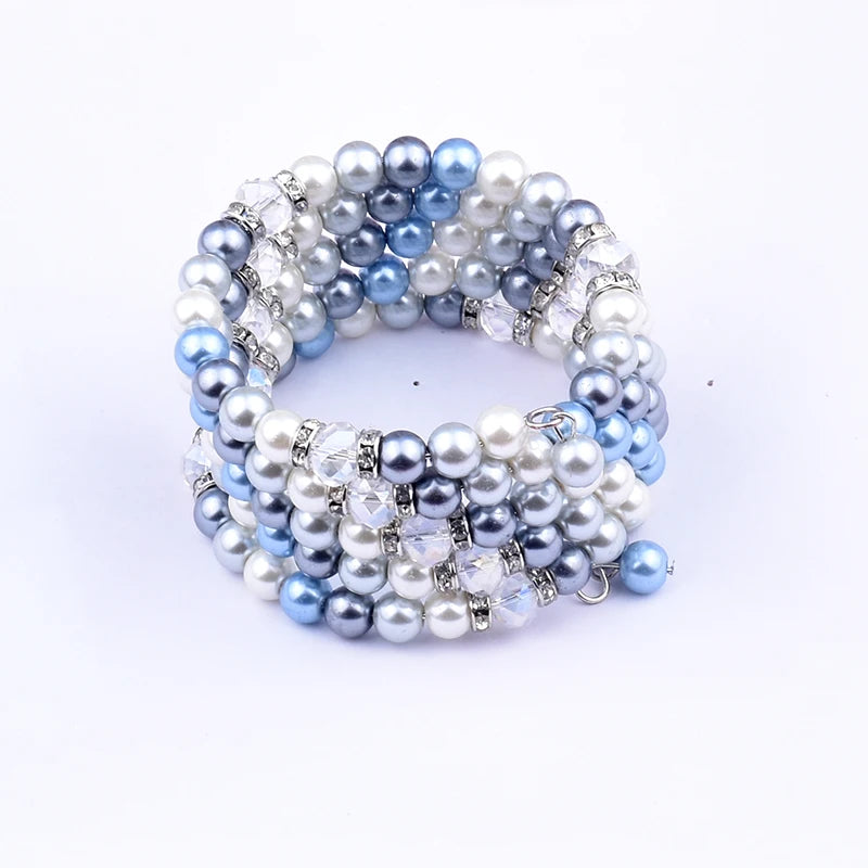 Pearl Crystal Beaded Elastic Bracelet Women's Cuff Jewelry