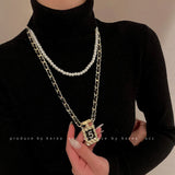 Pearl Crystal No. 5 Necklaces Retro Sweater Chain Collores