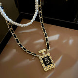 Pearl Crystal No. 5 Necklaces Retro Sweater Chain Collores
