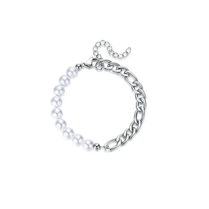 Pearl Cuban Chain Bracelet Girl Women Adjustable Charm Kpop Stainless Steel