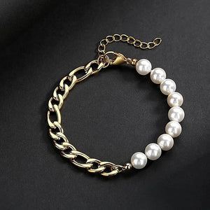 Pearl Cuban Chain Bracelet Girl Women Adjustable Charm Kpop Stainless Steel