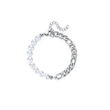 Pearl Cuban Chain Bracelet Girl Women Adjustable Charm Kpop Stainless Steel