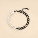 Pearl Cuban Chain Bracelet Girl Women Adjustable Charm Kpop Stainless Steel