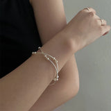 Pearl Double Layer 925 Sterling Silver Bracelet Female Ins Temperament Niche