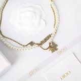 Pearl Double Layer Necklace with Star Butterfly Pendant