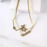 Pearl Double Layer Necklace with Star Butterfly Pendant