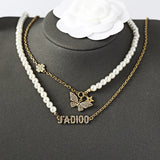 Pearl Double Layer Necklace with Star Butterfly Pendant