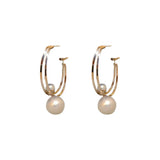 Pearl Drop Double Circle Ring Hoop Earrings - Fine Ladies Summer Jewelry
