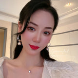 Pearl Drop Double Circle Ring Hoop Earrings - Fine Ladies Summer Jewelry