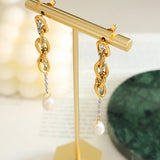 Pearl Drop Earrings Titanium Steel Long Earring Christmas Jewelry