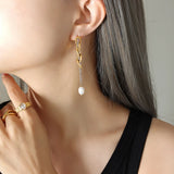 Pearl Drop Earrings Titanium Steel Long Earring Christmas Jewelry