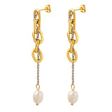Pearl Drop Earrings Titanium Steel Long Earring Christmas Jewelry