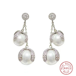 Freshwater Pearl Drop Earrings 925 Sterling Silver Jewelry for Women