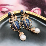 Pearl Drop Insect Clip Earrings Vintage Retro Jewelry